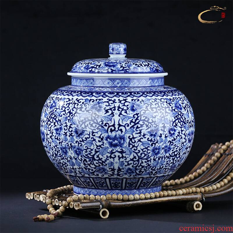 And auspicious caddy fixings pure manual under the glaze color blue storage POTS of household ceramics receives gift collection tank