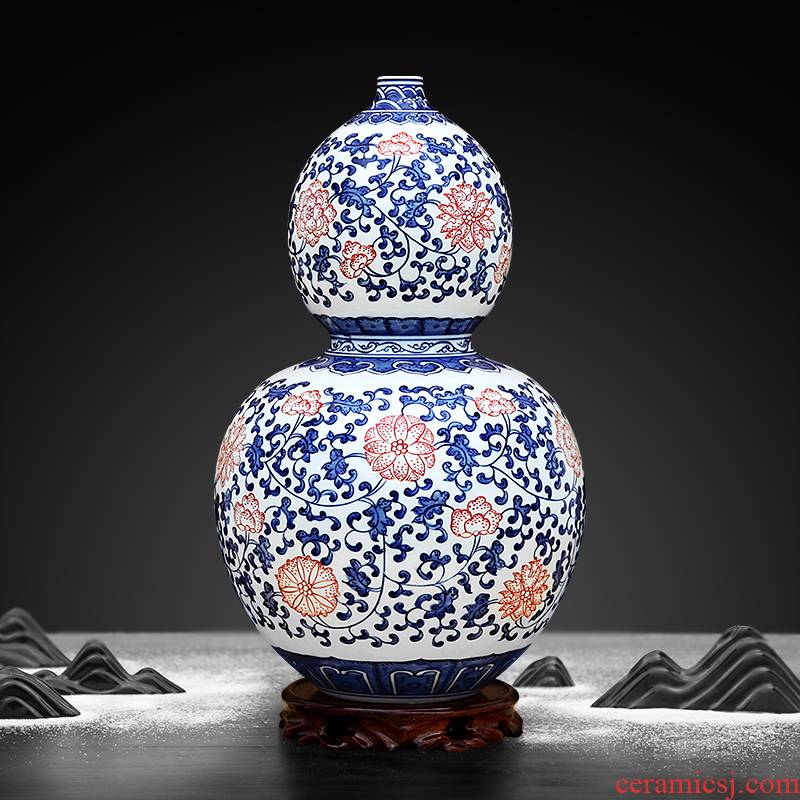 To pure hand - made blue - and - white porcelain industry youligong gourd bottle