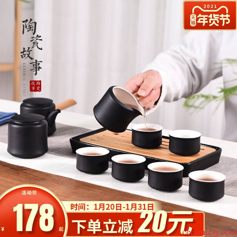Story of kung fu tea set suit small household set of tea cups ceramic teapot Japanese visitor high - grade office