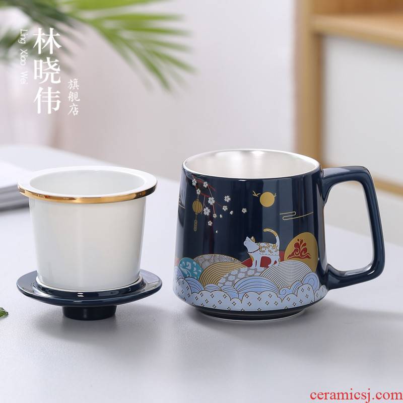 Tasted silver gilding huai plutus cat creative ceramic cup mark cup move with cover large capacity coffee cup tea cups