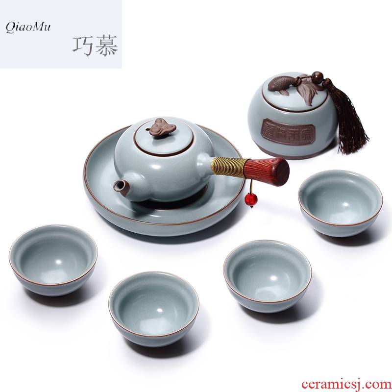 Qiao mu celadon your up on kung fu tea set your porcelain tea ware wooden side washing pot of tea, the tea pot