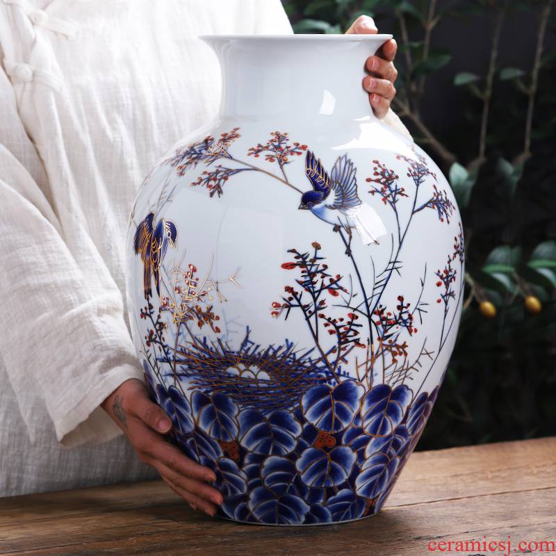 The see colour blue and white porcelain of jingdezhen ceramics hand - made large vases, new Chinese style light key-2 luxury home sitting room adornment is placed