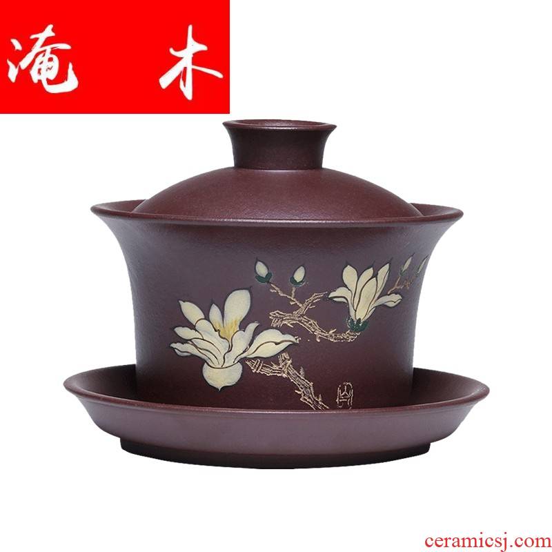 Submerged wood pure manual purple large three tureen famous Wu Jianli kung fu tea cup bowl