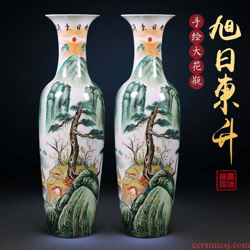 Jingdezhen ceramics of large vases, hand - made famille rose porcelain hotel Chinese style adornment furnishing articles large living room