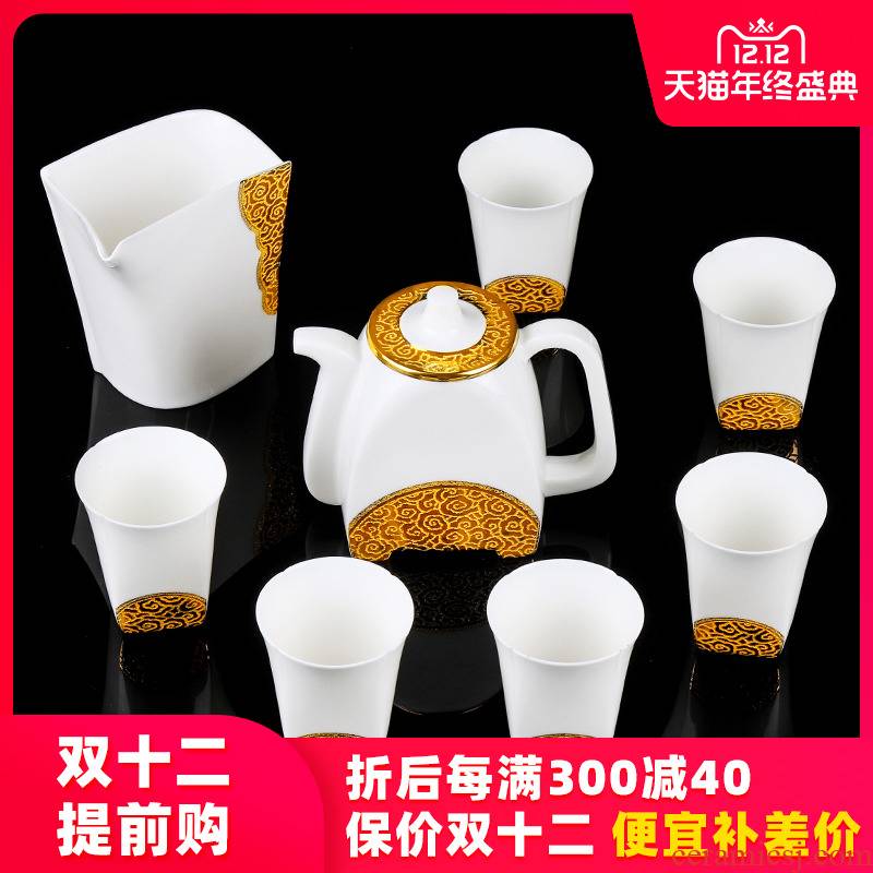 Artisan fairy gold inlaid jade porcelain tea set office receives a visitor kung fu tea tea tea cups ceramic POTS