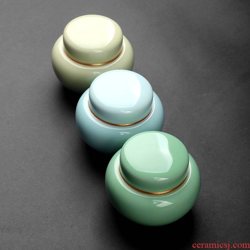 Qiao mu QYX tea caddy fixings longquan celadon portable metal ceramic seal storage POTS tin as cans ceramic pot of tea
