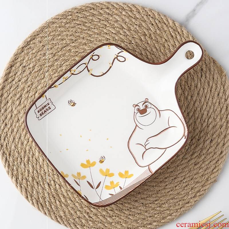 Barbecue terrazzo dribbling oven tray is special ceramic handle plate single handle paella Nordic home use