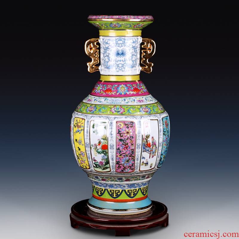 Colored enamel porcelain vase classical jingdezhen qianlong copy antique home sitting room adornment study furnishing articles