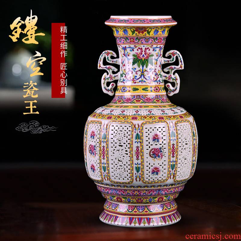 King of jingdezhen ceramic famille rose porcelain vase creative large sitting room of Chinese style household flower adornment TV ark, furnishing articles