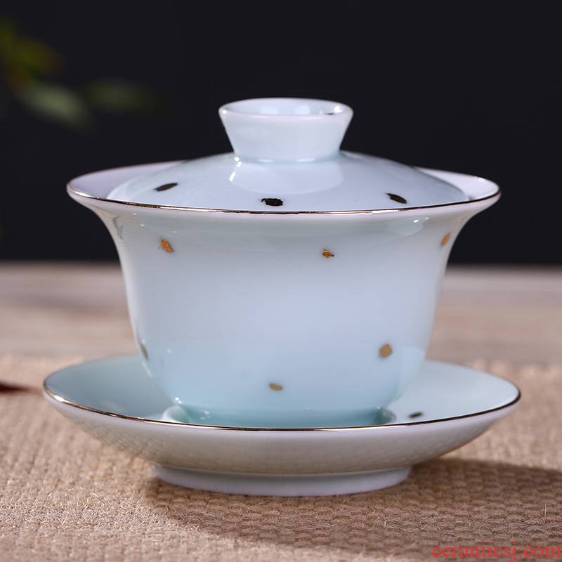Jingdezhen ceramic tureen fuels the kung fu tea set three cups to use of contracted point tea bowl medium to use hand grasp pot of gold