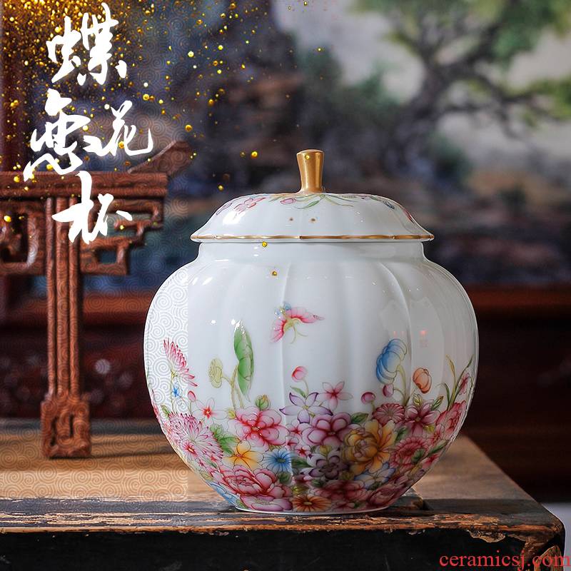 Jingdezhen hand - made colored enamel caddy fixings ceramic small sugar pot black tea POTS household wake tea container storage