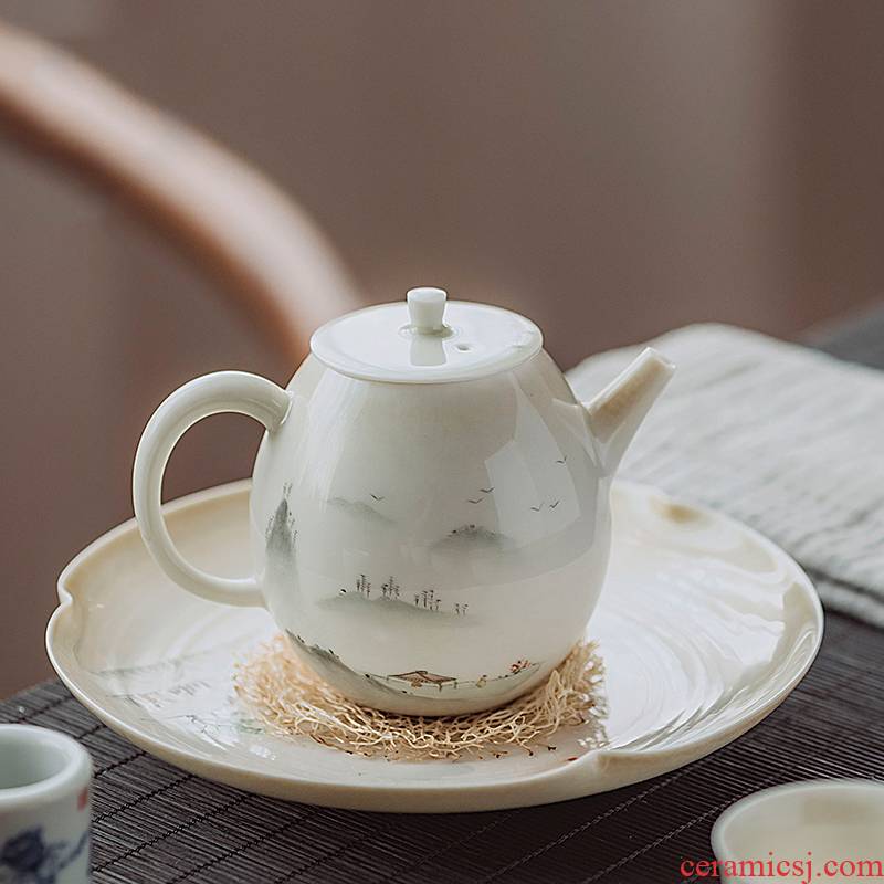 Jingdezhen hand - made scenery figure set of plant ash tea tureen manual set of kung fu tea tea