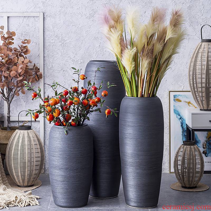 I and contracted large vase Nordic furnishing articles between sitting room flower arranging hotel villa example, black pottery decoration
