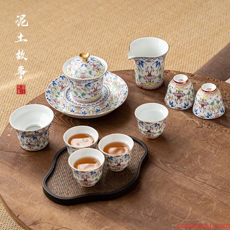 Jingdezhen porcelain enamel Japanese kung fu tea set suits for your contracted household cup of a complete set of custom gift box