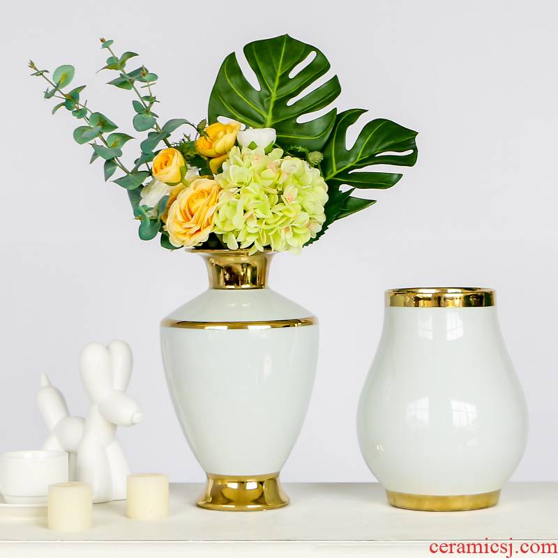 Contracted light European - style key-2 luxury white ceramic vases, flower arrangement of I sitting room decorate up phnom penh table home furnishing articles