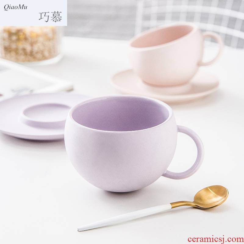 Qiam qiao mu large - capacity glass ceramic cup milk coffee mugs contracted couples a cup of tea light