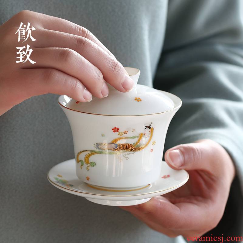 Ultimately responds to dehua white porcelain three just tureen single colored enamel cups not hot kung fu tea sets the master CPU