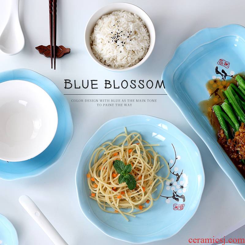 2 to 6 dishes suit household contracted to eat dish bowl 4 combination of jingdezhen ceramic Japanese hand - made tableware