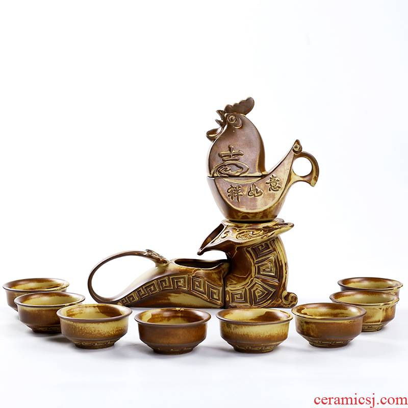 RenXin golden fortune coarse pottery semi - automatic kung fu tea set a complete set of creative ceramic lai air - defense hot automatic tea sets