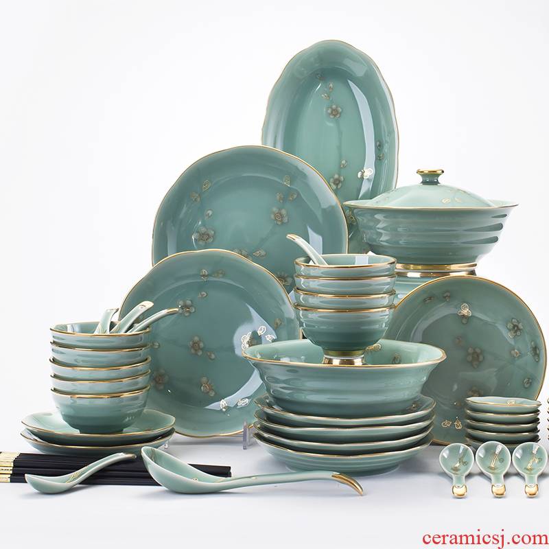 Longquan celadon dishes bulk, DIY 】 【 north European style up phnom penh high - grade hand - made use of jingdezhen ceramics tableware