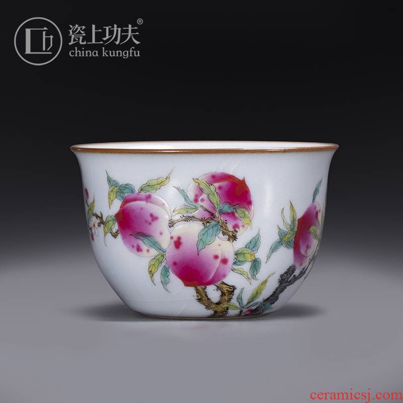 Jingdezhen your up ceramic manual hand - made peach colored enamel cylinder of the porcelain sample tea cup master cup kung fu tea set