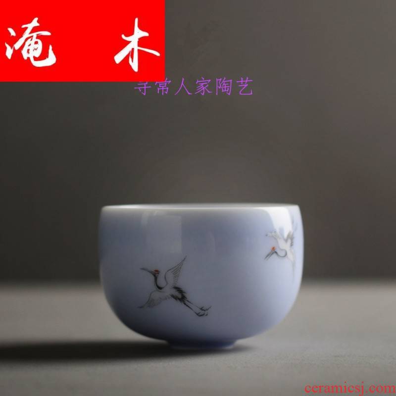 Submerged wood jingdezhen pure manual glaze on hand - made pastel cranes cup boutique owner cup thin foetus sample tea cup tea tea