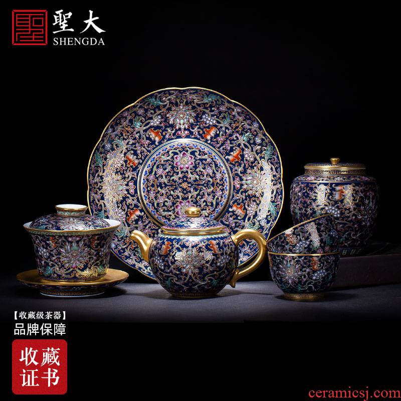 Santa teacups hand - made ceramic kung fu ji blue glaze colored enamel paint flowers of jingdezhen tea service manual sample tea cup