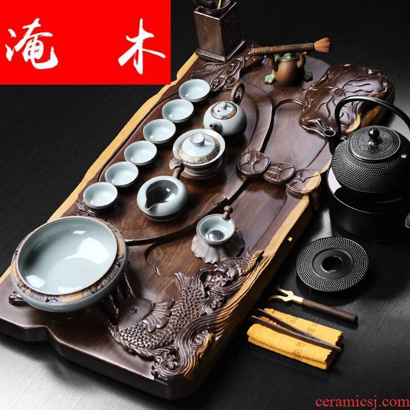 Flooded the whole piece of ebony wood tea tray was imitation elder brother up with violet arenaceous kung fu tea sets the whole household contracted and I