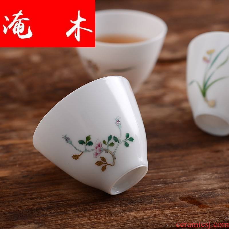 Submerged wood jingdezhen jade mud sample tea cup all hand master of kung fu tea set sample tea cup enamel hand - made of CPU customization