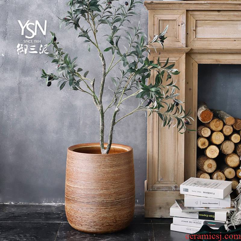 The Big vase furnishing articles sitting room ground flower arranging Nordic decoration creative household contracted green plant ceramic flower pot cylinder