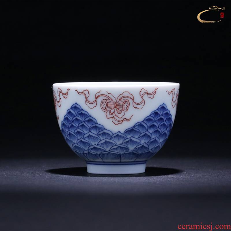 Jingdezhen blue and white youligong and auspicious good or a cup of pure manual master cup one hundred single CPU hand - made sample tea cup