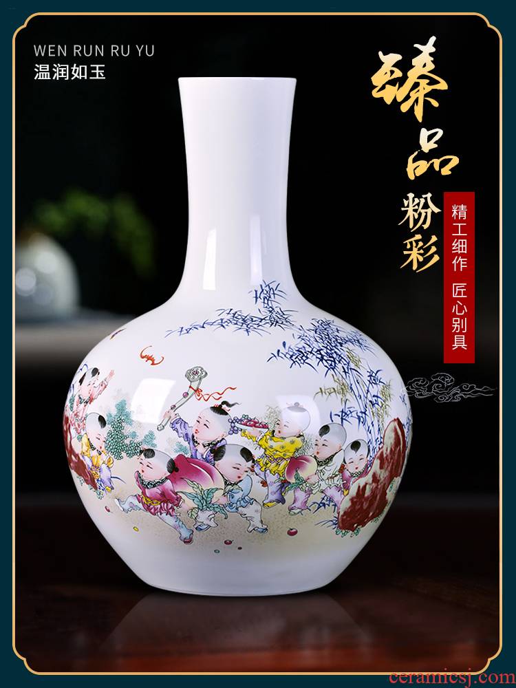 Jingdezhen ceramics vase archaize pastel flat peach life of porcelain Chinese sitting room decorate study furnishing articles