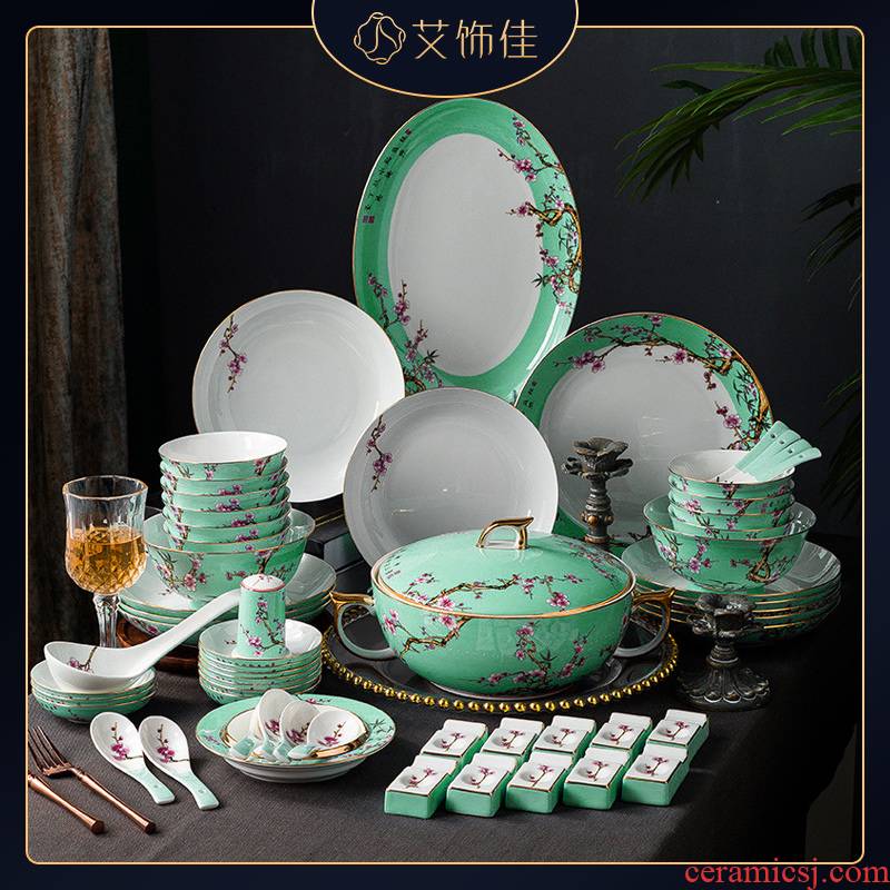 Jingdezhen high - grade ipads porcelain enamel tableware suit household Nordic light key-2 luxury up phnom penh dish version into a gift
