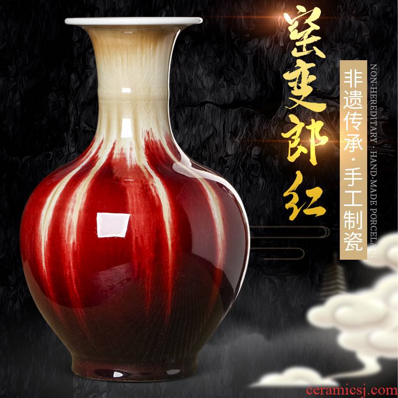 Modern Chinese style household wine sitting room adornment of jingdezhen ceramics up crack glaze vase furnishing articles by hand