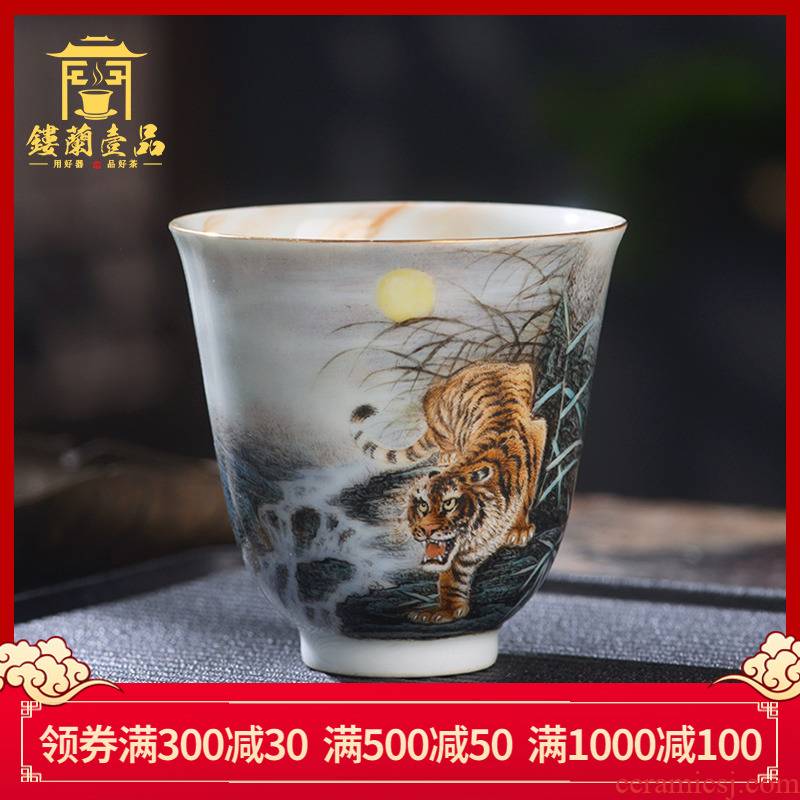 Jingdezhen ceramic all hand - made pastel tigers down the mountain master cup kung fu tea tea tea, personal single CPU