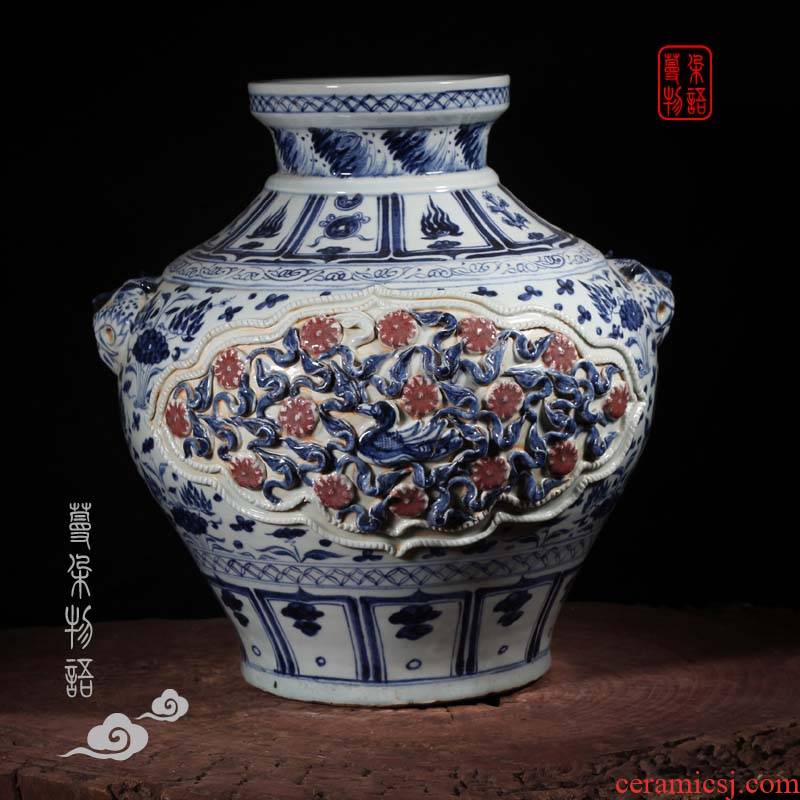 Jingdezhen heap carved porcelain mei mei imitation of yuan blue and white youligong porcelain bottle lid bottle head tiger caboodle spends big pot