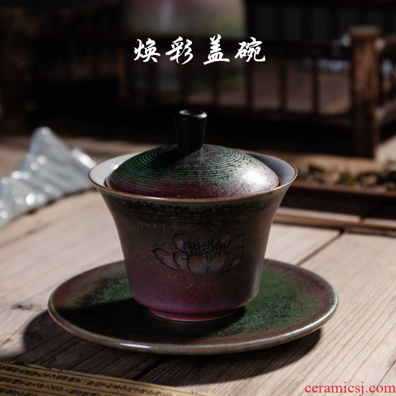 Poly real (coarse pottery tureen scene gold metal glaze tureen kung fu tea set item make tea, tea bowl only three tureen