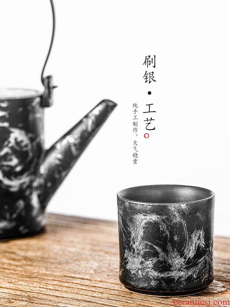 Pure manual master cup cup of jingdezhen ceramic sample tea cup single CPU glaze color is a single brush silver tea set