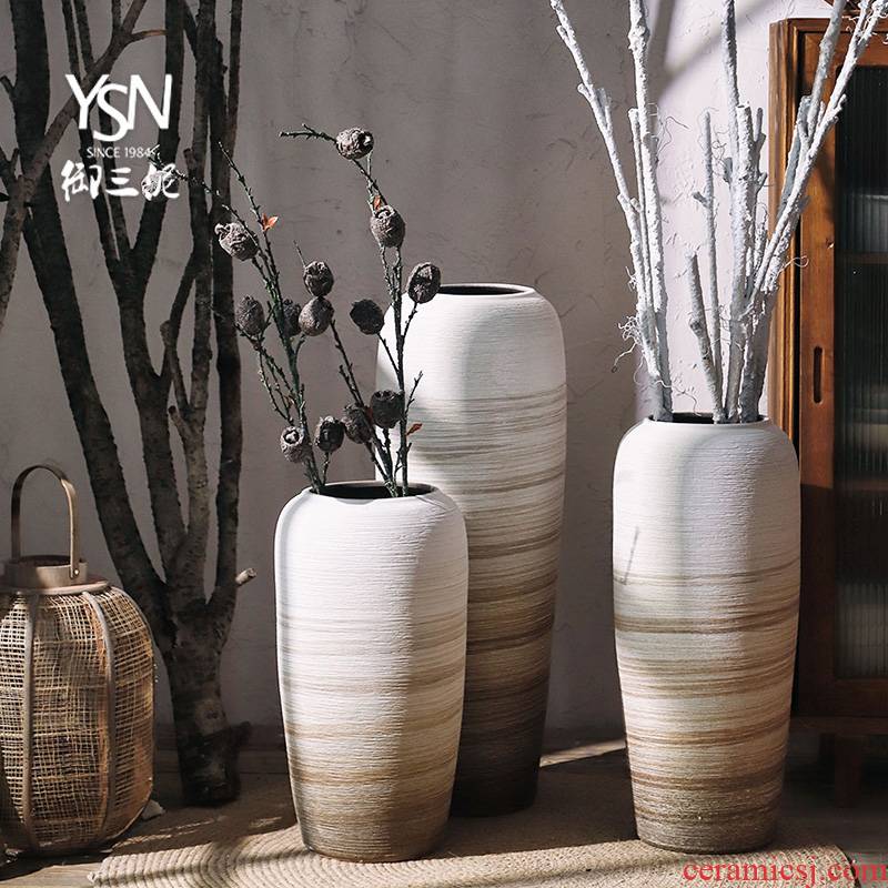 Royal clay ceramic vases, I and contracted landing three northern wind does coarse dry flower is placed some ceramic pot sitting room adornment