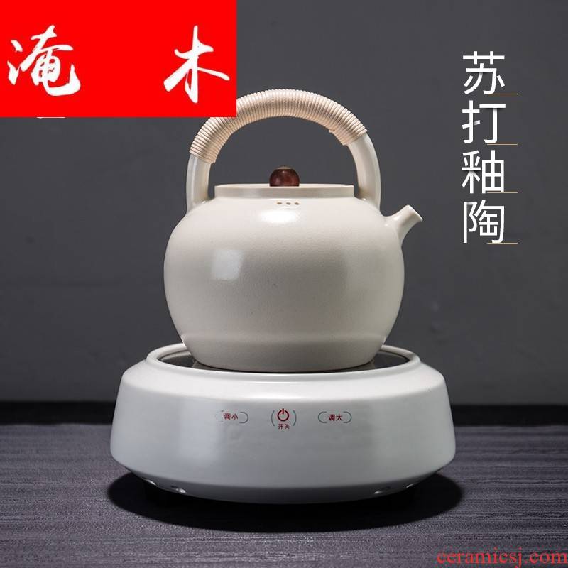 Soda is Flooded wooden vehicle glaze white clay teapot ceramic pot of pu - erh tea boiled tea kettle, electric TaoLu tea stove household
