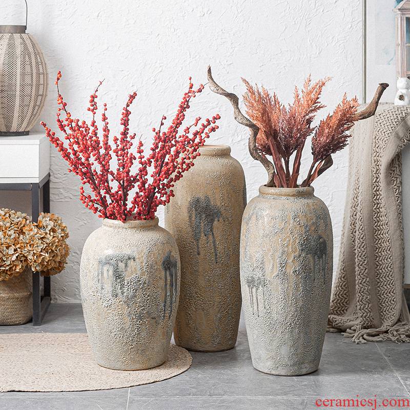Jingdezhen ceramic vase household living room TV cabinet flower arrangement to restore ancient ways do old large ground decorative dried flowers furnishing articles