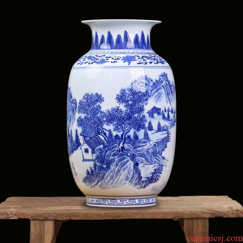 Mesa of jingdezhen blue and white porcelain painting flower vase furnishing articles study porch rich ancient frame ceramic decoration