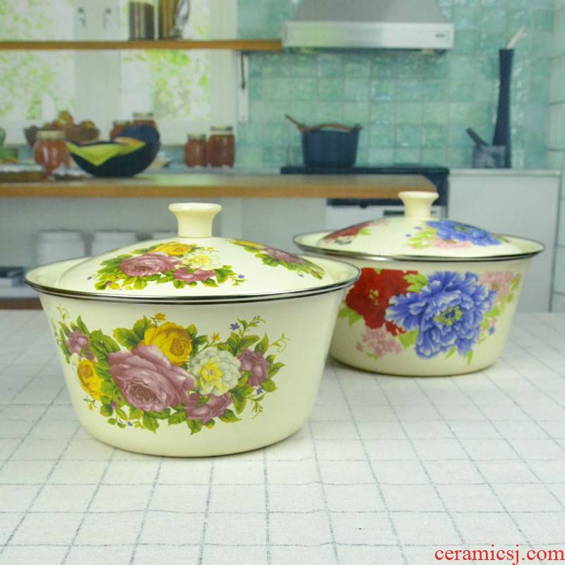 Enamel POTS with cover the old fat bowl thicken Enamel bowls of Enamel soup pot induction cooker flame general boil Chinese medicine//