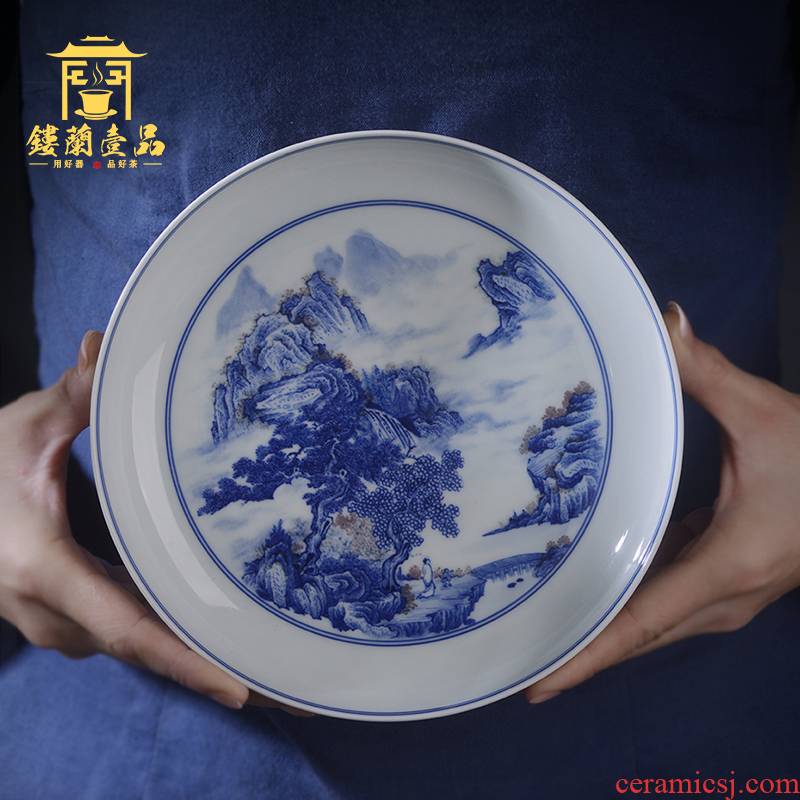 Jingdezhen ceramic blue and white youligong landscape tea tray was all hand - made decorative porcelain furnishing articles cup pad cups tea tray