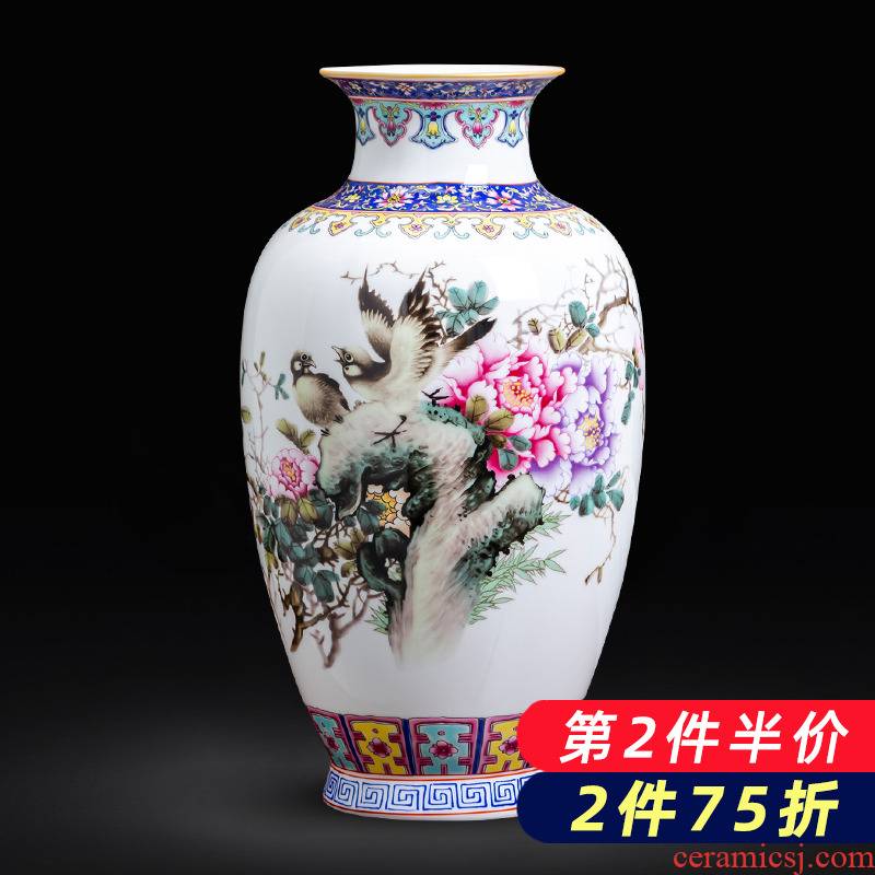 Jingdezhen ceramics new Chinese landscape painting enamel vase flower arranging place to live in the living room TV cabinet decoration