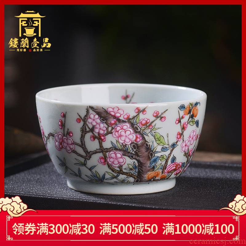 Jingdezhen ceramic all hand - made pastel MeiKaiWuFu masters cup from the single large individual cup cup