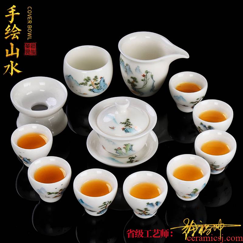 The Master artisan fairy Xu Fukun dehua hand - made white porcelain tea set contracted household high - grade kung fu tea set gift set
