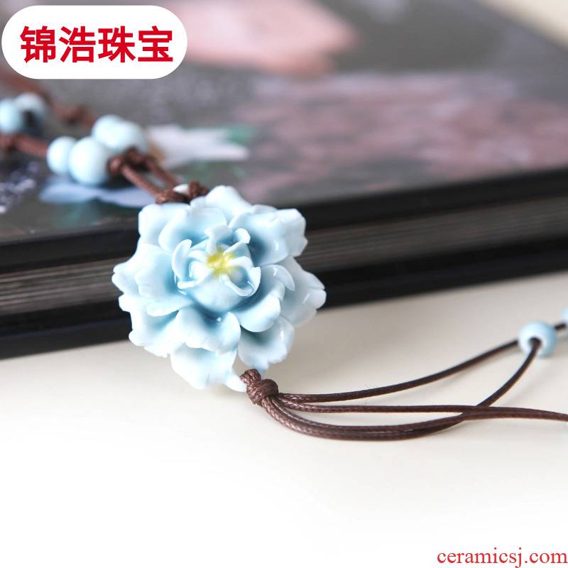 Jingdezhen the original hand flower ceramic sweater chain necklace with Chinese national wind tie - in decoration pendant qiu dong