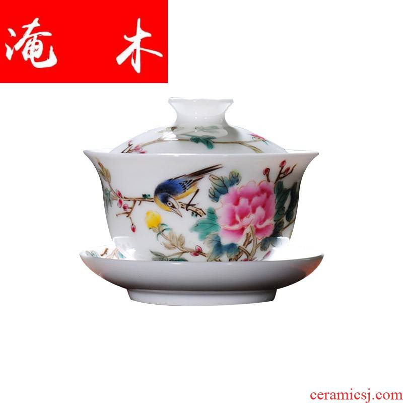 Flooded hand - made wooden jingdezhen ceramics tureen kung fu tea tea bowl powder enamel cups pure manual bowl is three