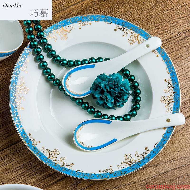 Qiam qiao mu dishes suit household 58 first European dishes ipads porcelain tableware suit Chinese jingdezhen ceramics